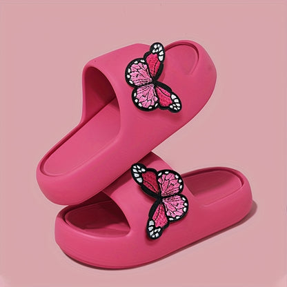 Women'S Stylish Pink Butterfly Slippers - Lightweight EVA, Non-Slip Sole, Perfect for Indoor, Bathroom, and Beach Use, Casual Slip-On Sandals|Playful Accessory|Eva Upper Sandals
