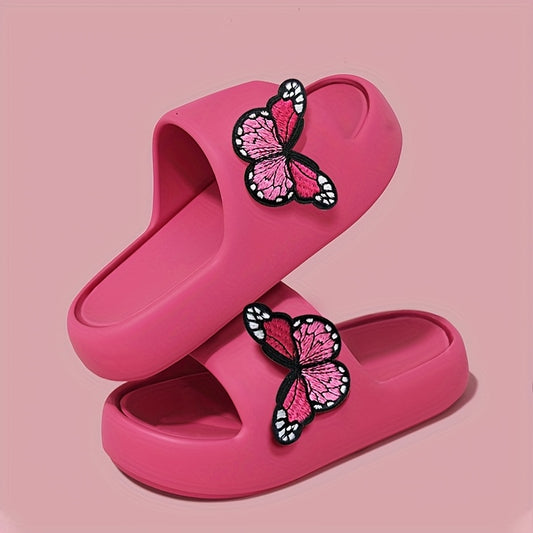 Women'S Stylish Pink Butterfly Slippers - Lightweight EVA, Non-Slip Sole, Perfect for Indoor, Bathroom, and Beach Use, Casual Slip-On Sandals|Playful Accessory|Eva Upper Sandals