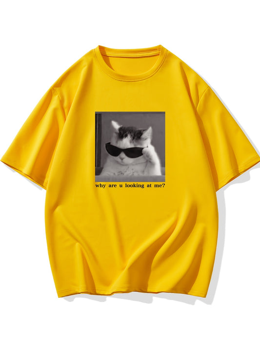 Cool Cat Graphic T-shirt, Men's Casual Multicolor Loose Short Sleeve Shirt