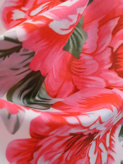 Floral Print Tie Waist Dress, Elegant Crew Neck Cap Sleeve Pleated Dress, Women's Clothing