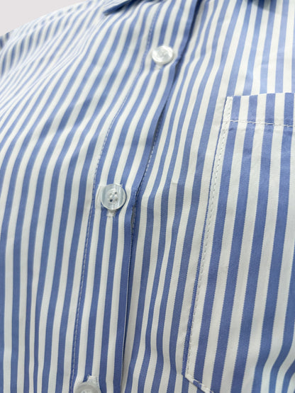 Vibrant Striped Button Up Crop Shirt - Women's Casual Blouses for Spring & Summer - Short Sleeve, Relaxed Fit, Soft Fabric, Perfect for Outdoor Activities