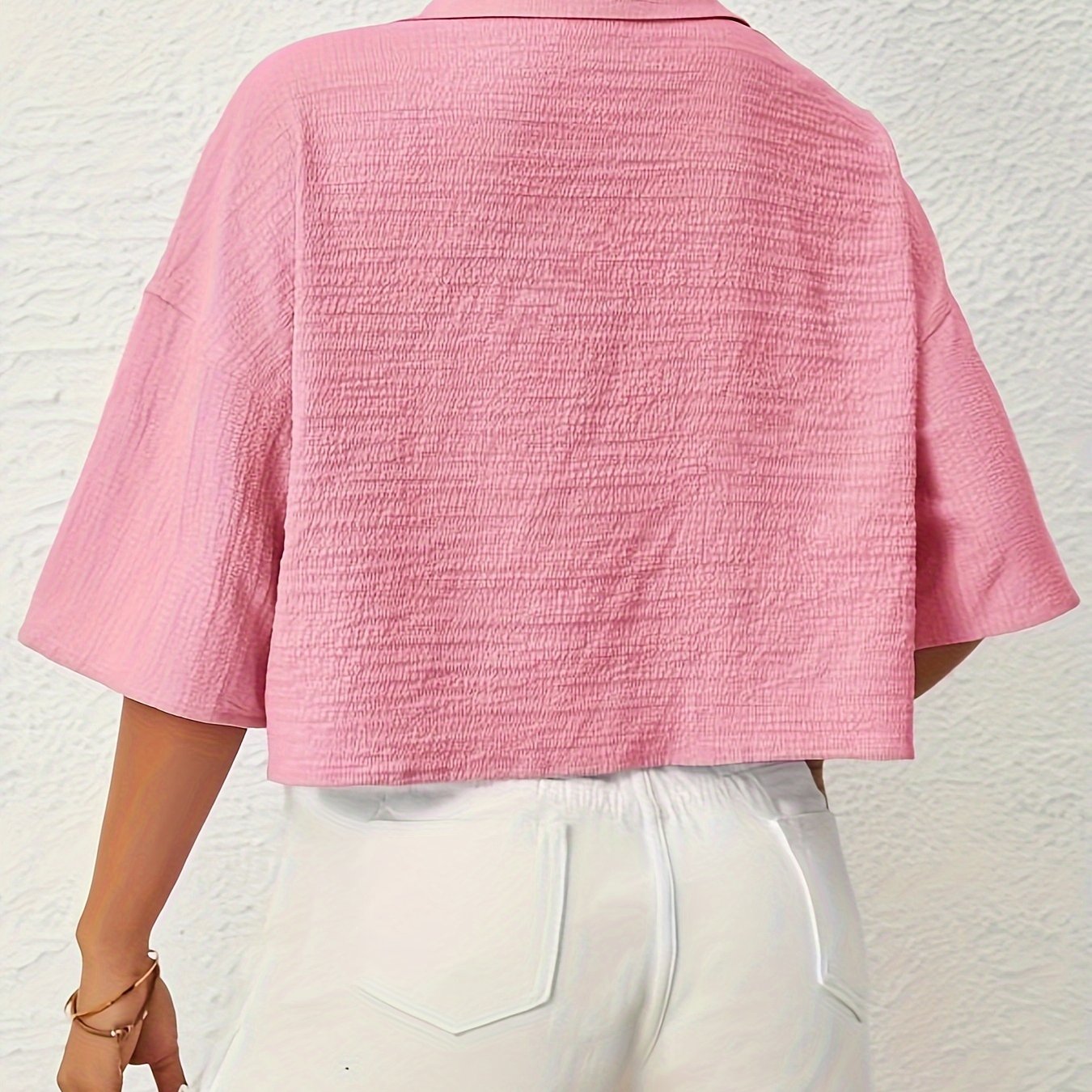 Button Front Crop Blouse, Casual Short Sleeve Blouse For Spring & Summer, Women's Clothing