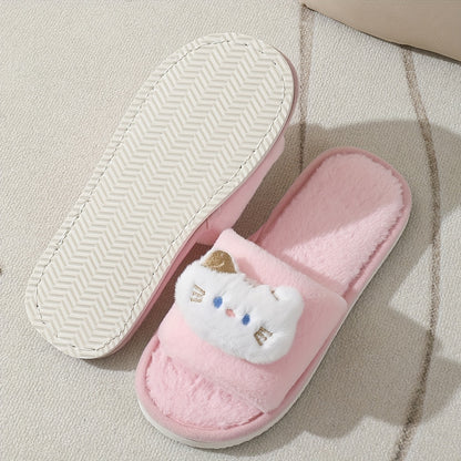 [Cozy Plush Slippers] Warm Cozy Women's Winter Plush Slippers | Cute Cat Design, Non-Slip Indoor Footwear, Soft EVA Sole, Hand Washable | Perfect for Home Comfort, Ladies Slippers
