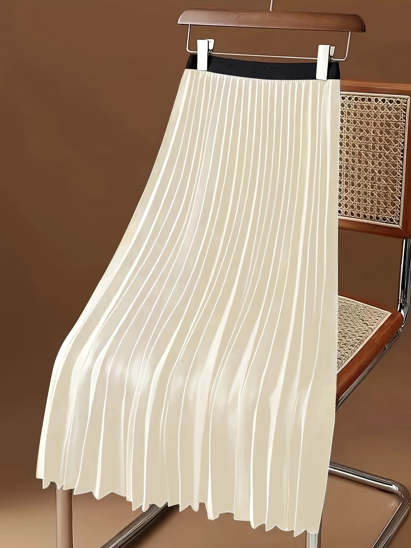 Solid Pleated Hem Skirt, Casual Midi Skirt For Spring & Summer, Women's Clothing