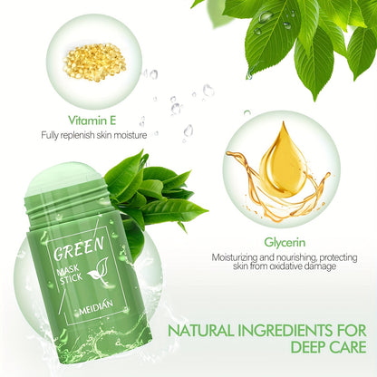 Green Tea Mask Stick - Deep Cleansing and Oil Control for All Skin Types - Moisturizes, Tightens, Perfect for Men and Women