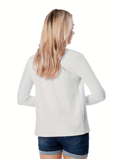 Solid Open Front Blazer, Casual Long Sleeve Blazer For Office & Work, Women's Clothing