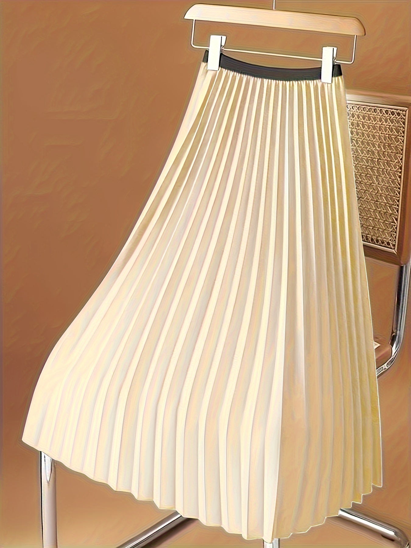 Solid Pleated Hem Skirt, Casual Midi Skirt For Spring & Summer, Women's Clothing