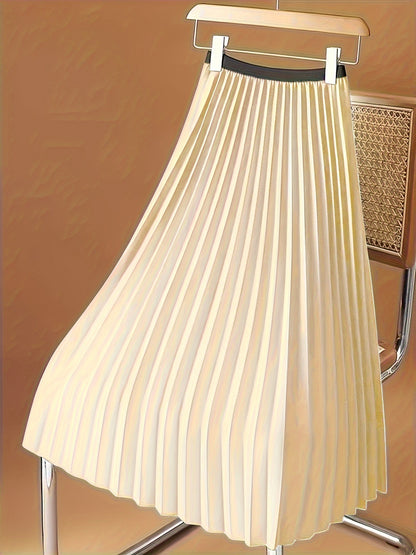 Solid Pleated Hem Skirt, Casual Midi Skirt For Spring & Summer, Women's Clothing