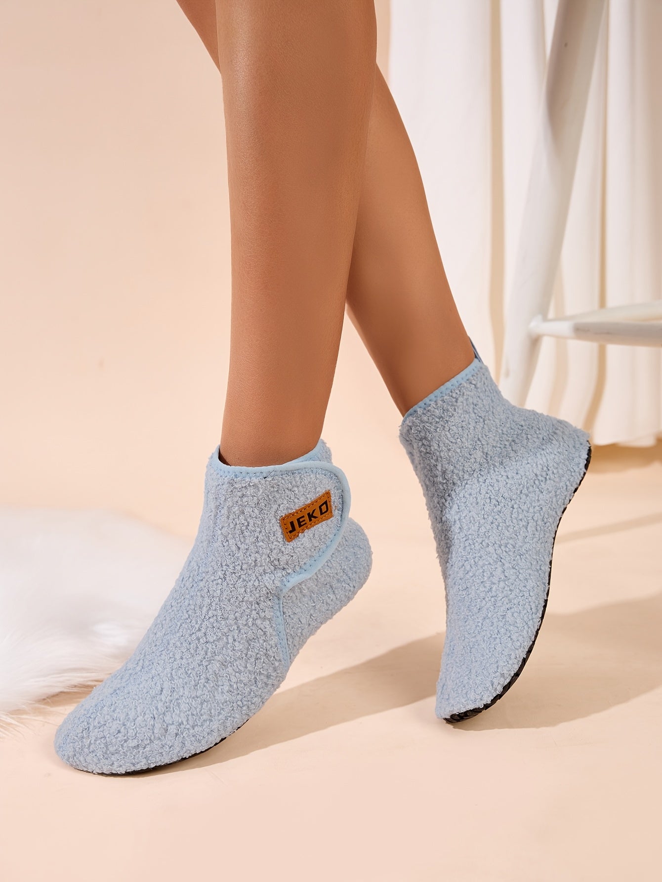 Women's Winter Warm Slip-On Slippers with Closure - Soft Fabric Indoor/Outdoor House Shoes, Non-Slip Rubber Sole & Plush Lining for Cozy Comfort, Light Blue, Indoor Slippers, Home Comfort, Simple Style, Comfortable Fit, Home