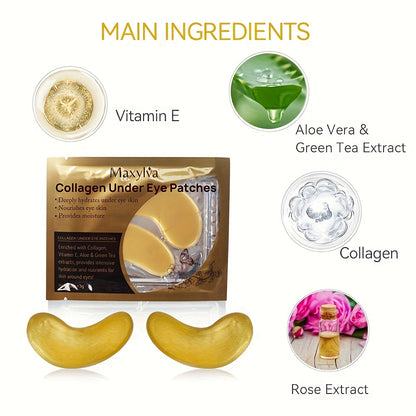 [Hydrating & Moisturizing] Maxylva Collagen Under Eye Patches | Hydrating & Moisturizing | Aloe Vera, Vitamin E & Green Tea Extracts | Alcohol-Free, Ideal for All Skin Types | Eye Care