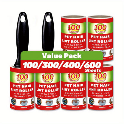 [100 Sheets Pet Hair Remover Rollers] Value Pack of 100/300/400/600 Sheets of Pe