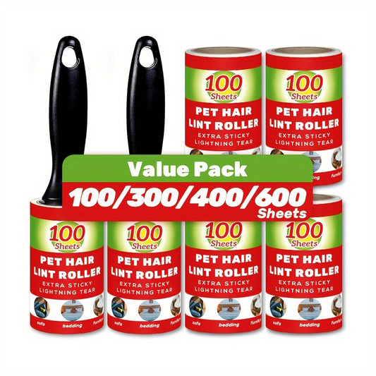 [100 Sheets Pet Hair Remover Rollers] Value Pack of 100/300/400/600 Sheets of Pe