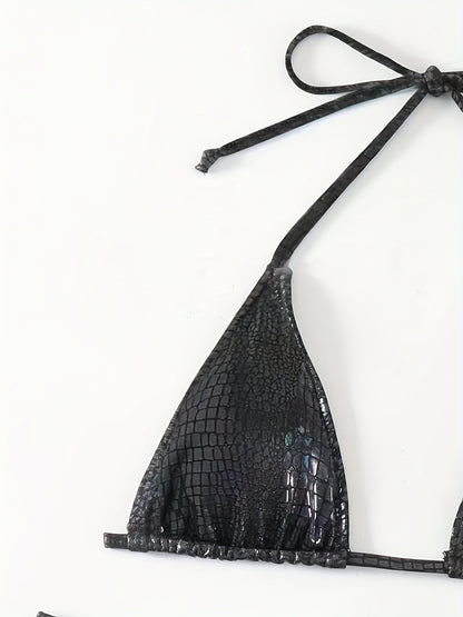 Women'S Sexy Halter Neck Bikini Set with Floral Print & Crisscross Straps - Back Tie Detail, Medium Stretch Fabric, Black & White Swimsuit for Beach or Pool, Beachwear Essentials|Floral Print Swimsuit|Stretchy Fabric