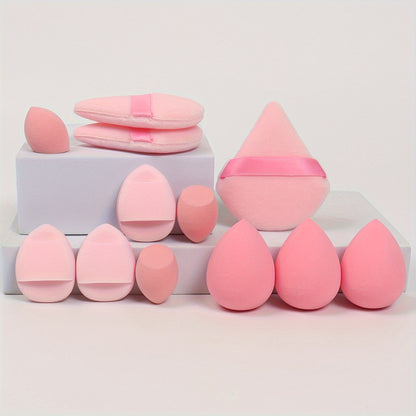 12-Piece All-Purpose Makeup Sponge Puff Set, Includes 3 Powder Puffs, 3 Mini Air Cushion Puffs, 3 Beauty Blenders & 3 Mini Beauty Blenders, Ideal For All Skin Types