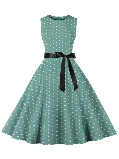 Women's Chic Sleeveless Polka Dot Dress - Vintage-Inspired Summer Sundress With Breathable Fabric, Perfect for Vacation Parties & Spring/Summer Celebrations