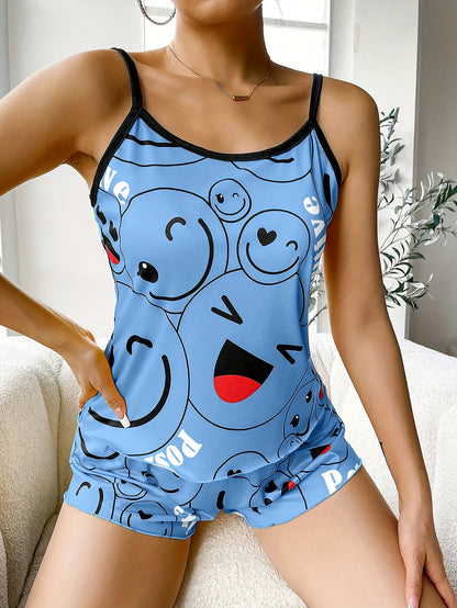 [Cute Pajama Set] Super Cute Printed Pajama Set | A Whimsical Featuring Elastic Waistband Shorts And a Comfortable Loose Top, Perfect for a Delightful And Restful Sleep