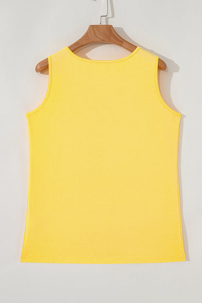 Yellow Cream Flower Graphic Casual Tank Top