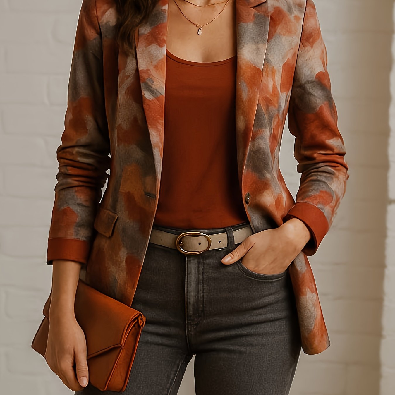 Women's Elegant Brown/Beige/Black/White/Red Houndstooth Blazer Jacket - Tailored Loose-Fit Single-Breasted Lapel Collar, Full-Body Print Office Wedding Party Coat, Machine Washable Spring/Fall Professional & Casual Outerwear,