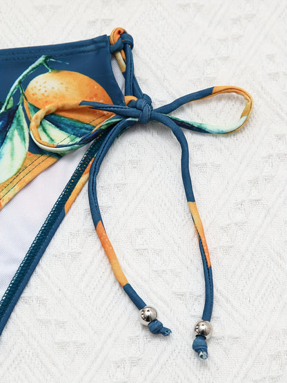 2 Piece Yellow Crisscross Tie Back Top and Vibrant Lemon Print Bottoms Set - Women's Swimwear & Clothing - Stylish Bikini Swimsuits for Summer Vacation