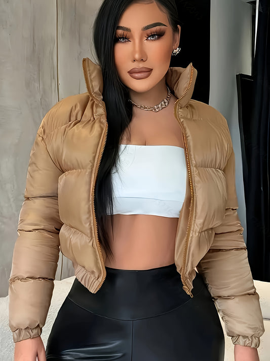 Solid Color Zipper Front Slim-Fit Jacket, Y2K Long Sleeved Crop Jacket, Women'S Wear