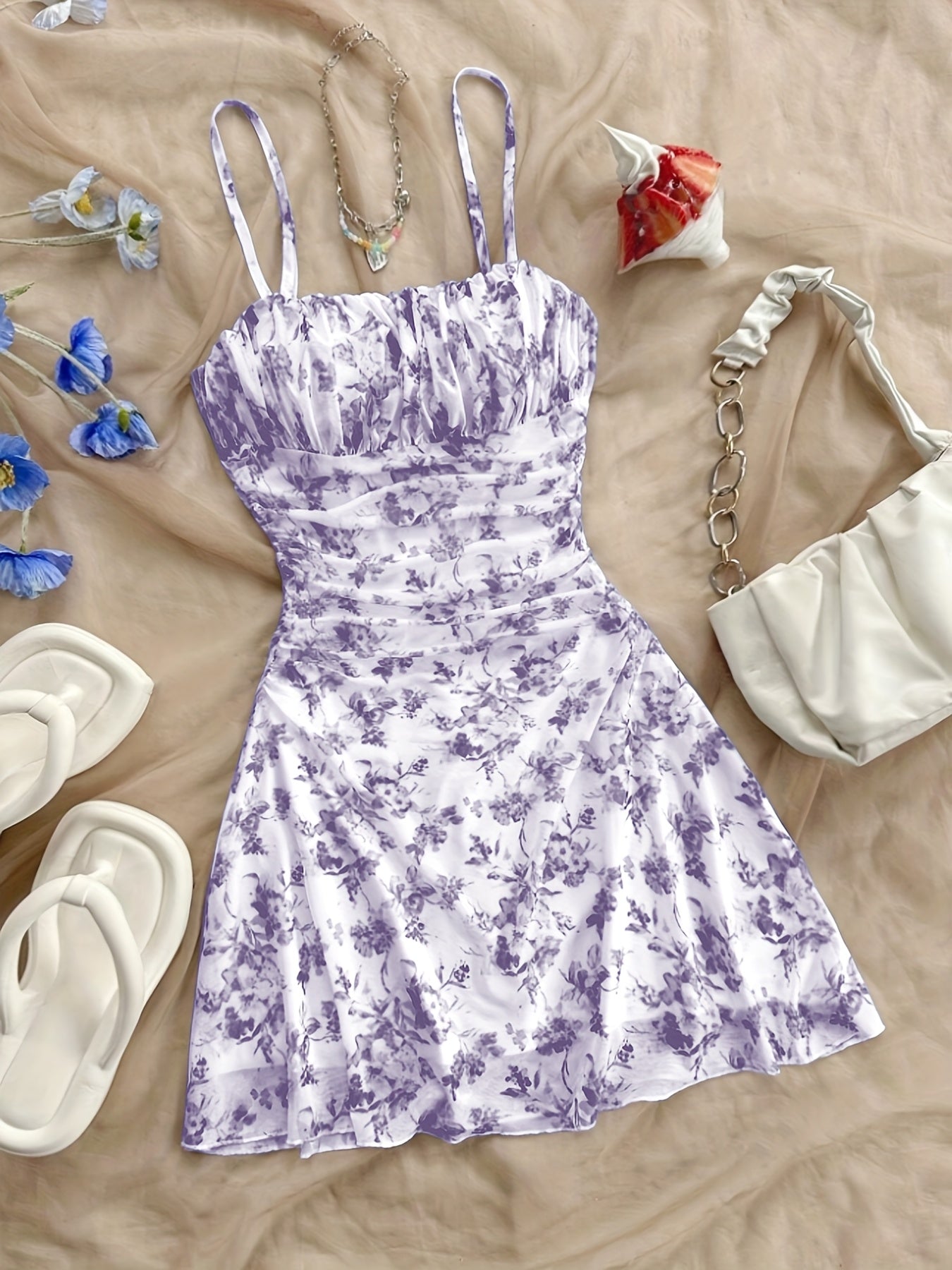 Women's New Floral Print Halter Dress Fashionable Elegant Suitable for All Seasons
