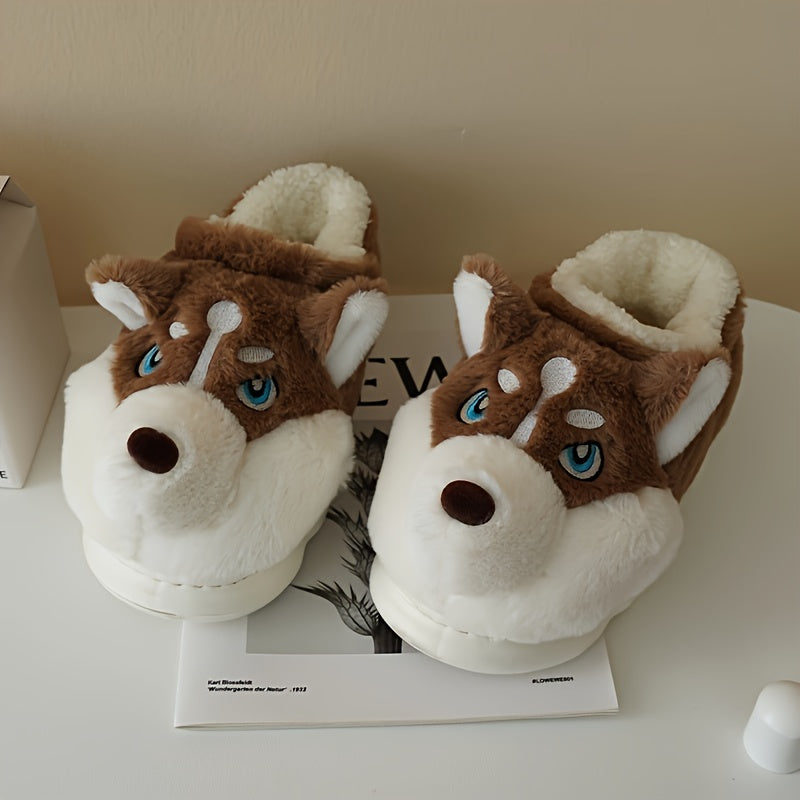 [Cozy Husky Slippers] Warm, Soft Cozy Husky Plush Slippers for Men and Women | Non-Slip Indoor/Outdoor Winter Shoes with Thick Sole, Cute Cartoon Design, Perfect for Casual Wear
