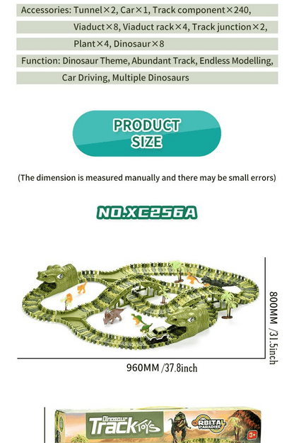 Dinosaur Toys Race Car Track, Create A Dinosaur World Road Race, Flexible Dinosaur Track Toys Set 120/240pcs Christmas Birthday Gifts For Boys Girls Kids Christmas Halloween Thanksgiving Gift Carnival