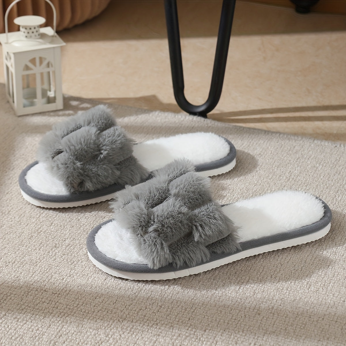 [Plush Slippers] Comfortable Plush Women's Slippers | Non-Slip, Breathable, Open-Toe Indoor Floor Slippers for Autumn And Winter, Suitable for All Seasons