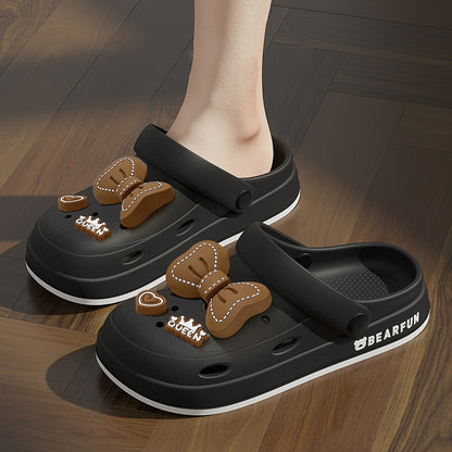 Women's White EVA Bow-Embellished Slippers - Lightweight Summer Beach Sandals with Thick Cushioned Sole, Soft Round Toe and Minimalist Design, Suitable for Indoor/Outdoor Use, Hand Washable