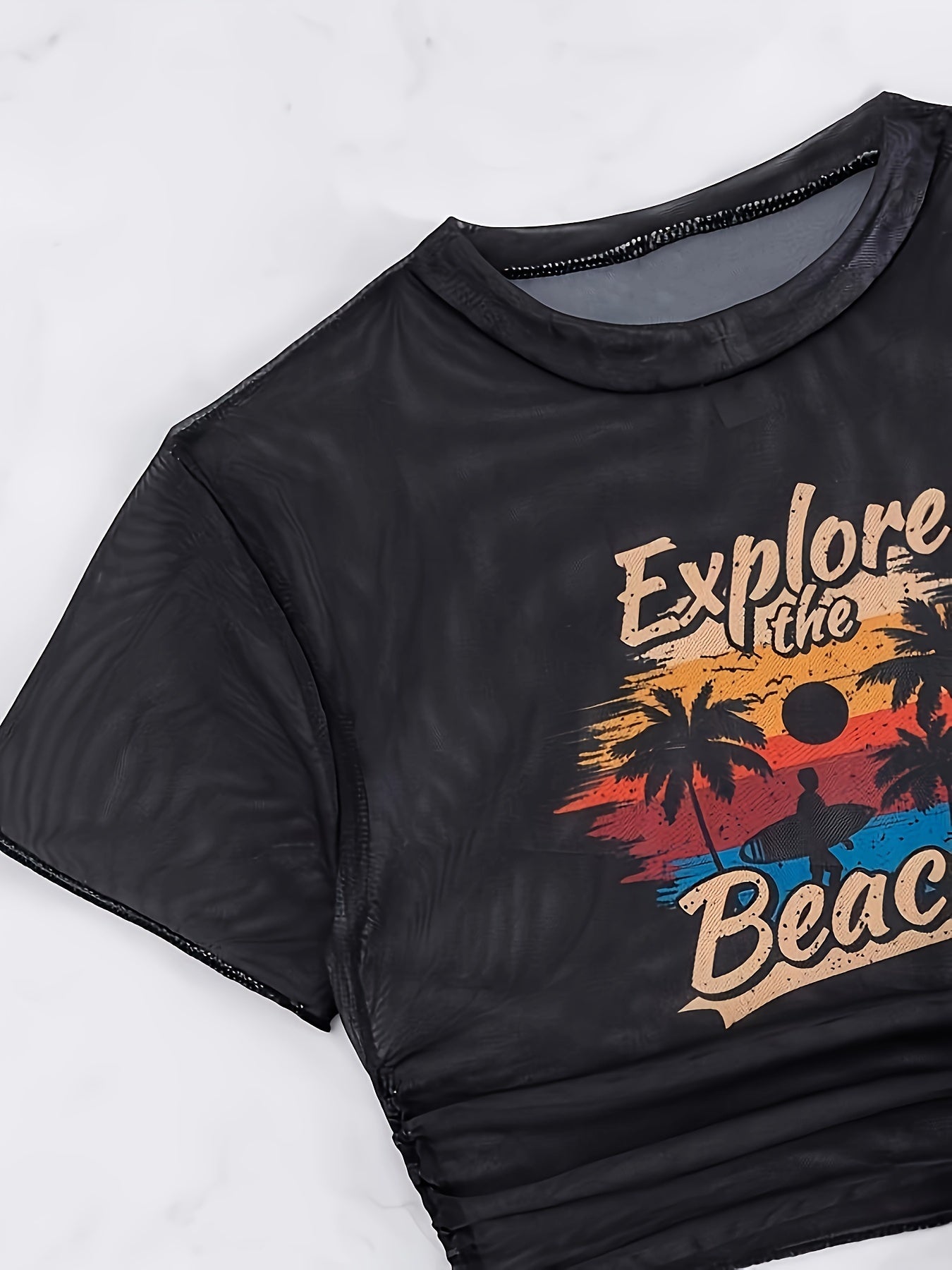 Three-Piece Swimwear Set - Daring Cut-Out, Trendy Letter Print, Fashionable Design, Detachable Cover Up Shirt - Womens Chic Beach Bikini Set for a Sultry Summer Look