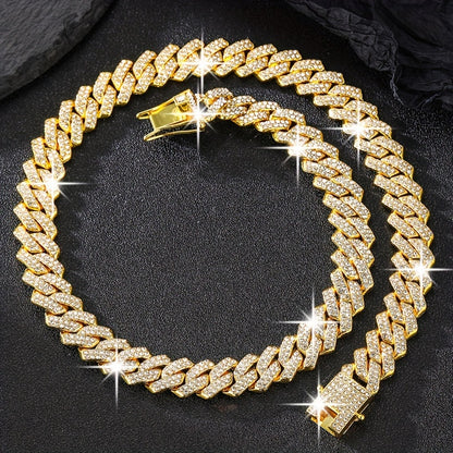 Chunky Iced Out Rhinestone Cuban Link Chain Necklace For Men, father's day gift