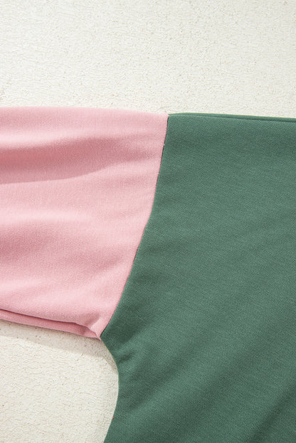 Mist Green 2pcs Color Block Pullover Loose Pant Set