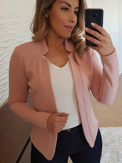 Solid Open Front Blazer, Casual Long Sleeve Blazer For Office & Work, Women's Clothing