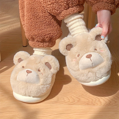 XIXITIAO Winter Plush Bear Slippers for Women & Men - Cozy Cover Slip-On Indoor House Shoes with Cute Cartoon Design, Non-Slip EVA Sole, Warm Home Slippers for Cold Floors, Cold Weather Footwear, Playful Footwear, Soft Lining