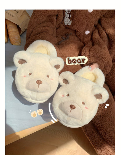 XIXITIAO Winter Plush Bear Slippers for Women & Men - Cozy Cover Slip-On Indoor House Shoes with Cute Cartoon Design, Non-Slip EVA Sole, Warm Home Slippers for Cold Floors, Cold Weather Footwear, Playful Footwear, Soft Lining