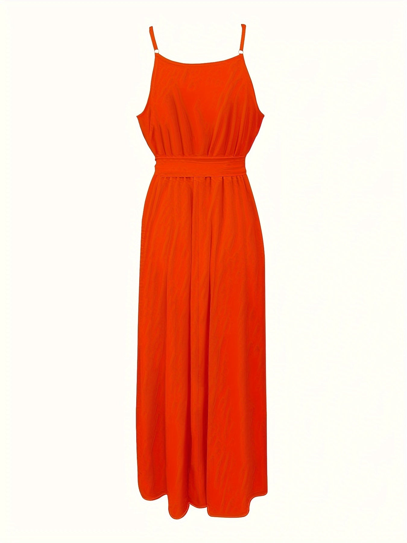 Vibrant Ruffle Trim Cami Dress - Sleeveless, Tie-Waist, Maxi Length, Flowy, Feminine, Summer Essential for Women - Perfect for Outdoor, Party, and Daily Wear