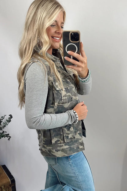 Green Camo Cargo Denim Vest