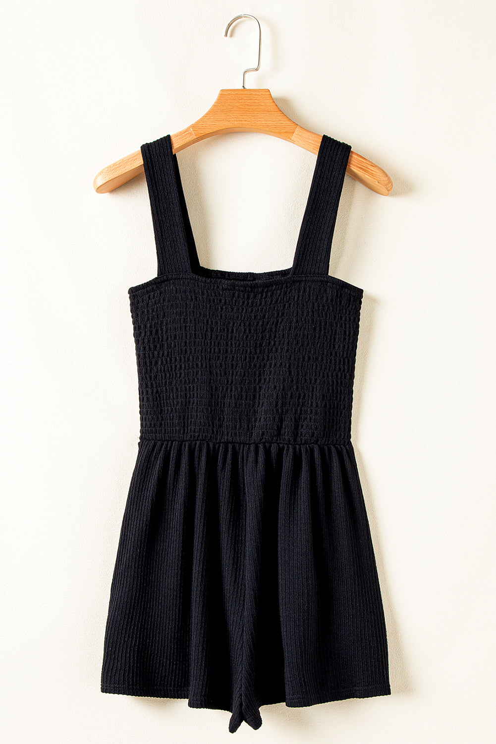 Black Smocked Bust Textured Knit Sleeveless Romper