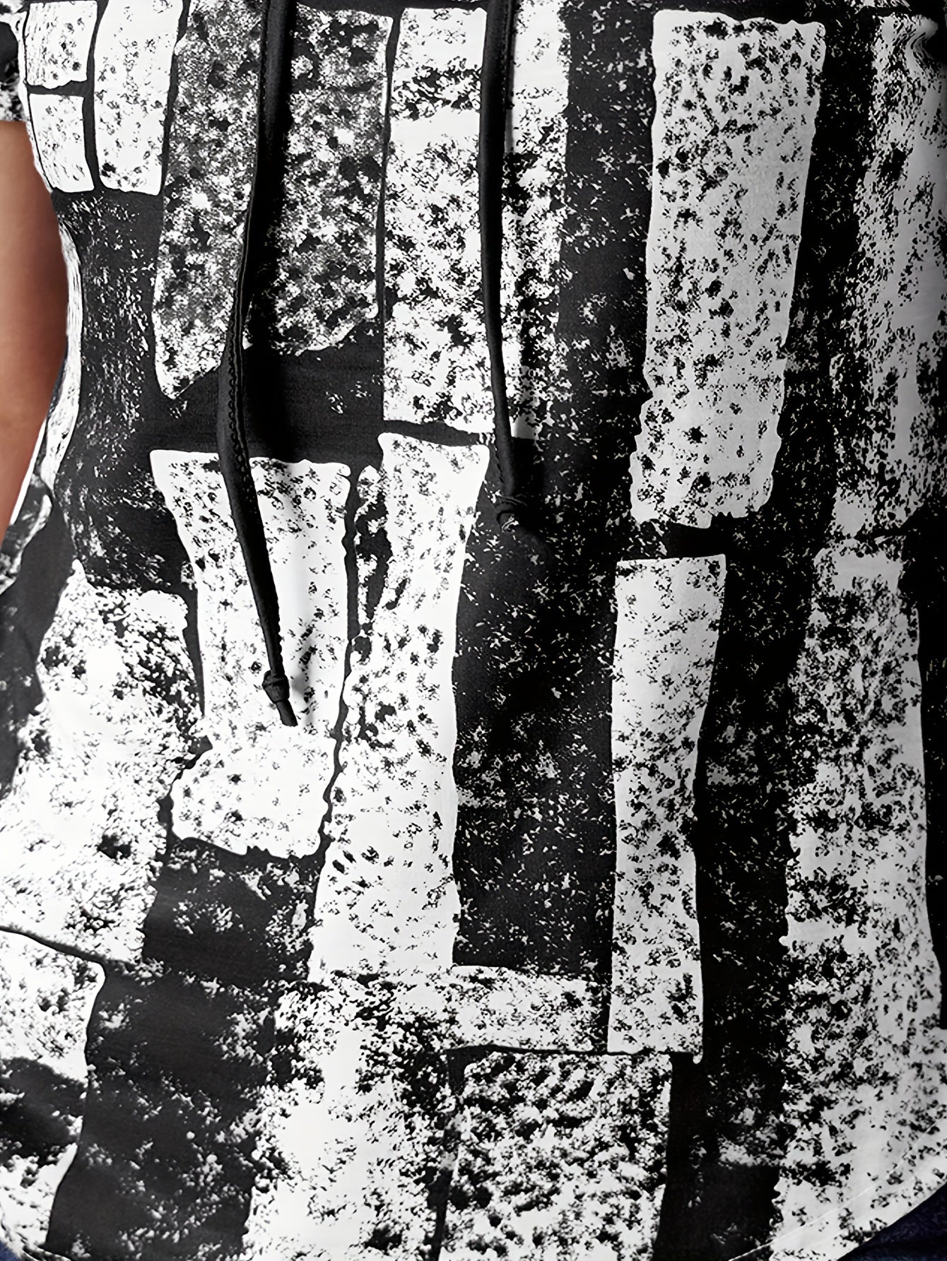 Women's Casual V-Neck T-Shirt with Adjustable Lace-Up Detail & Geometric Print - Navy Blue Summer Top, Regular Fit, Machine Washable, Ladies T Shirts, Medium Elasticity Fabric