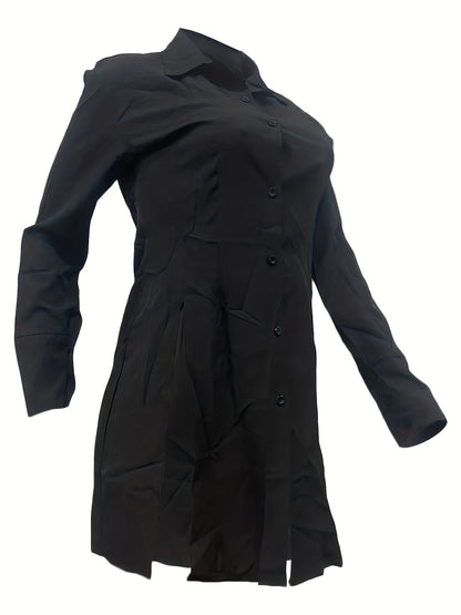 Women's Slim-Fit White Long Sleeve Shirt with Notch Lapel & Side Slit - Solid Color Button-Up Blouse, Machine Washable, Versatile for Casual & Formal Wear, Ladies Blouses