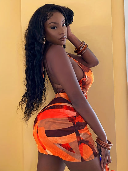 Floral Print Halter Neck Dress, Sexy Backless Bodycon Dress For Spring & Summer, Women's Clothing