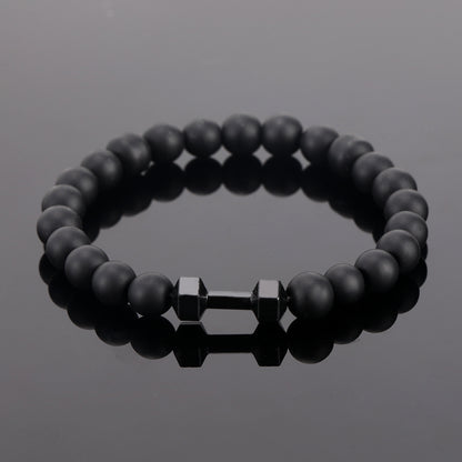 Frosted Bead Dumbbell Bracelet - Premium Fitness-Inspired Accessory for Men with Sleek Modern Design - Perfect Gift for Fitness Enthusiasts