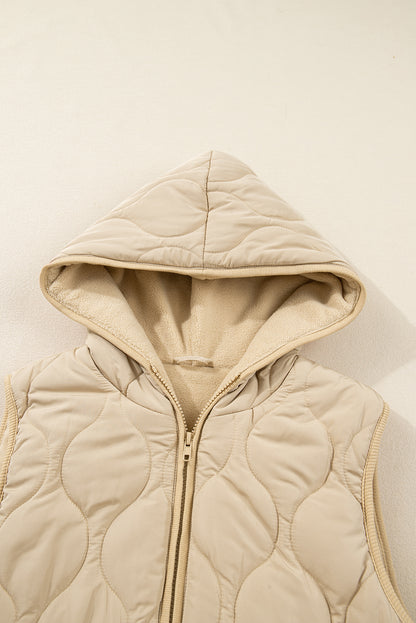 Pale Khaki Quilted Padded Casual Winter Jacket Vest with Fleece Lining