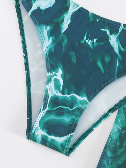 Women's Tie-Dye Bikini Set With Triangle Top, High Cut Bottoms, And Cover-Up Skirt Three-Piece Swimsuit