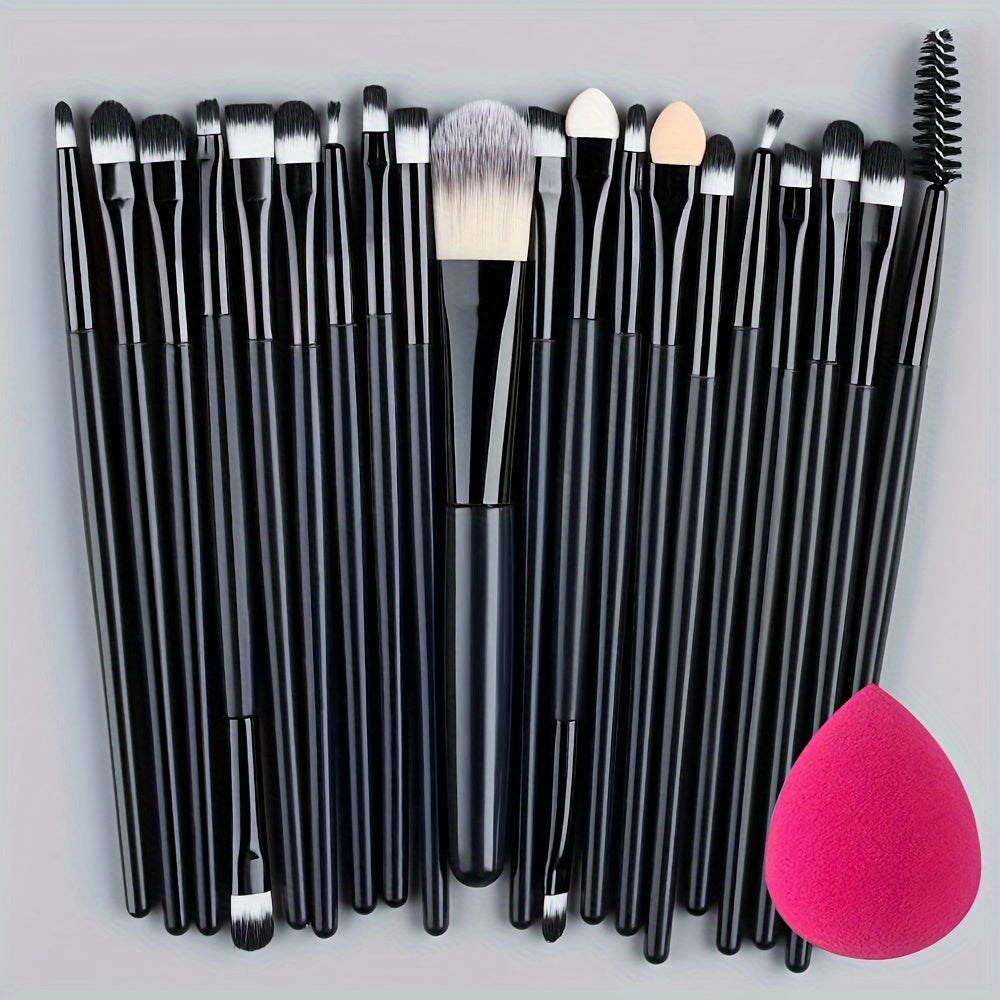 20-Piece Hypoallergenic Makeup Brush Set with Nylon Bristles - Luxe Palm Brushes for Foundation, Blush, Eye Shadow, Eyebrow, & Lip, All Skin Types, ABS Rod - Professional & Beginner Kit, Travel-Friendly