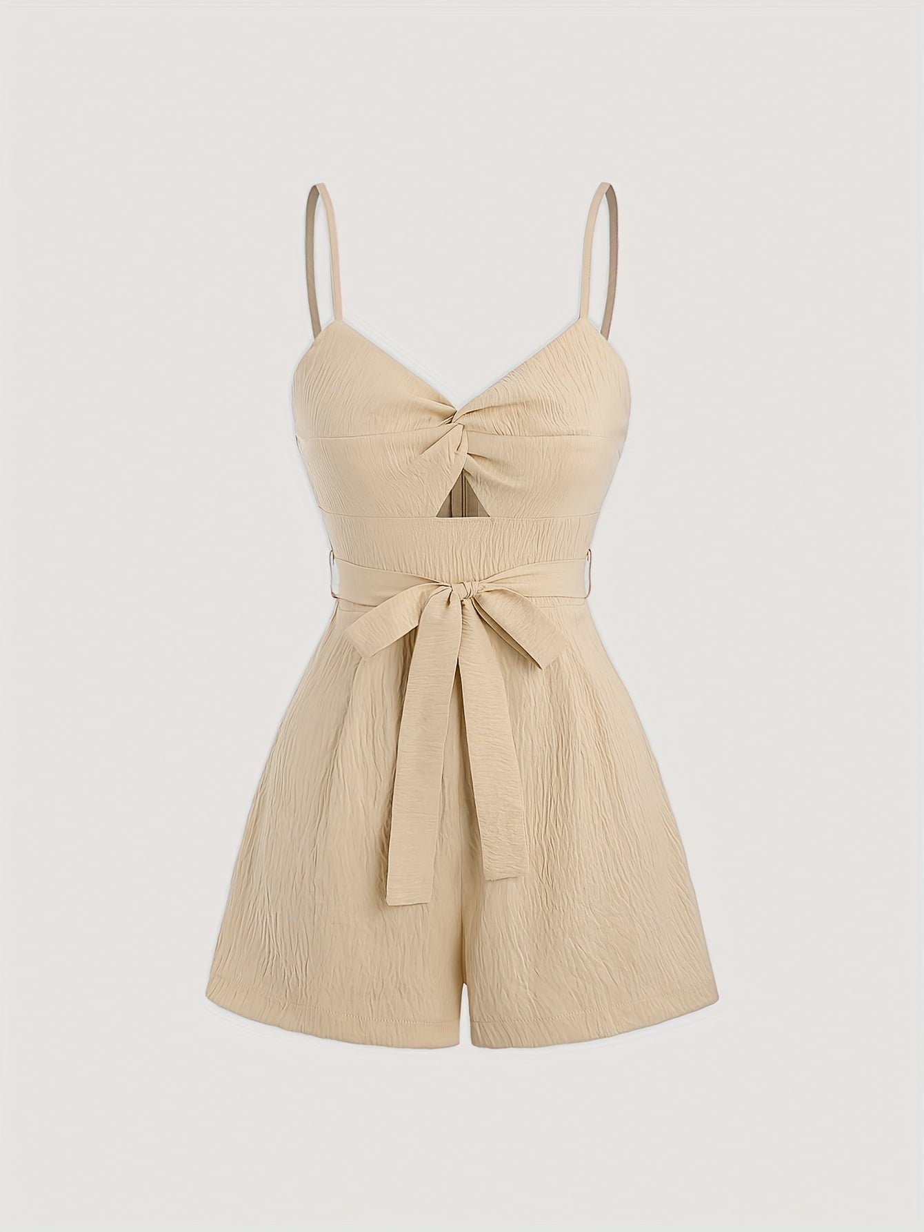 Elegant Bowknot Romper with Tie Waist - Chic Solid Color, V-Neck, Sleeveless Jumpsuit for Women - Perfect for Vacation, Parties & Casual Outfits, Vacation Dress | Bowknot Design | Twist Detail, Bowknot Jumpsuit