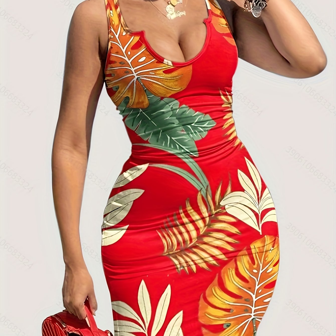 Tropical Paradise Tank Dress - Flattering Slim Fit & Vibrant Print - Comfort Crew Neck, Sleeveless Style - Perfect Womens Summer Clothing for Casual Days