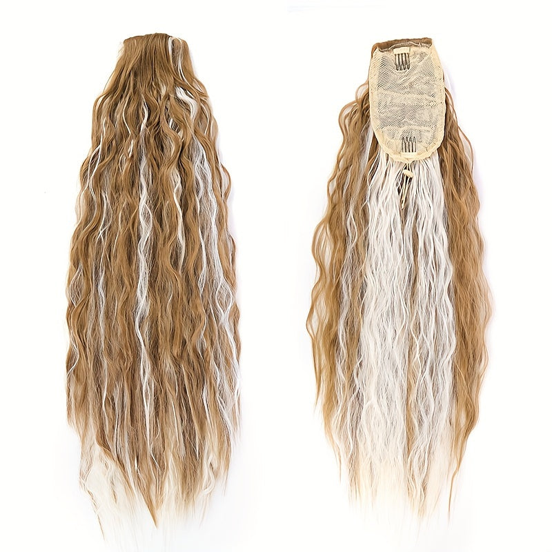 Long Curly Drawstring Ponytail For Women, 55.88cm Black Curly Ponytail Hair Extension, Synthetic Clips In Drawstring Ponytail For Daily Use (Natural Black)