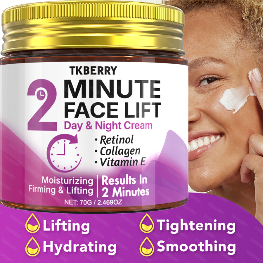 2-Minute Face Lift Day & Night Cream - Collagen Lift & Tight Face Cream with Retinol, Collagen, Turmeric, Hyaluronic Acid & Vitamin CE - Moisturizing & Smoothing for All Skin Types - Alcohol-Free, 24-Hour Hydration, Face Loti
