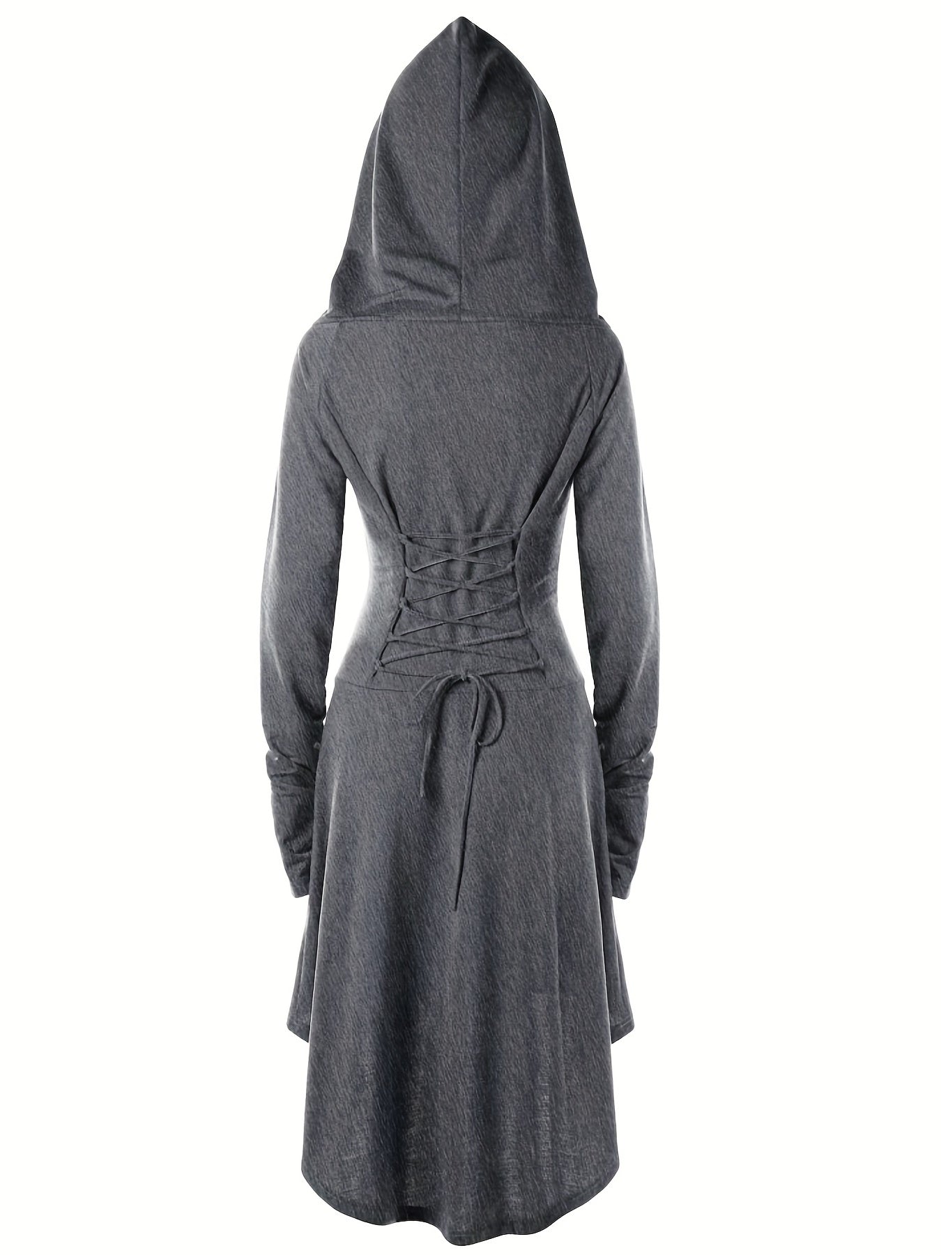 Gothic Witch Cosplay Dress, Medieval Renaissance Halloween Cosplay Hooded Costume, Women's Clothing